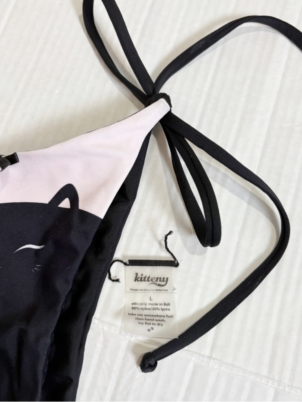 Kitteny Minou Kitty Cat Bikini Bottoms Size Large String Bikini Cheeky Black - Picture 8 of 14